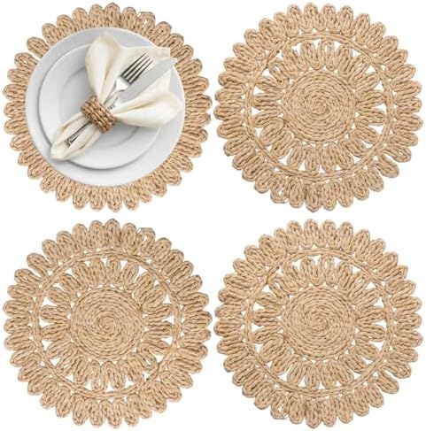 13.8" Set of 4 Round Woven Corn Husk Placemats by Delaqiko by Unknown