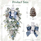 30" Christmas Teardrop Swag for Front Door Artificial Winter Swag Garland with Pine Cones, Berry Clusters, Blue Ball Ornaments and Ribbons for Thanksgiving Holiday Christmas Decoration - Image 2
