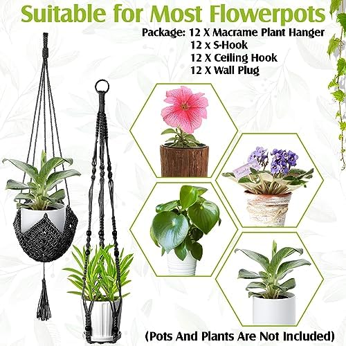 Hoteam 12 Pcs Macrame Plant Hangers Macrame Hanging Planters for Indoor Plants Handmade Boho Hanging Baskets Flower Pots Holder for Outdoor Home Wall Decor - Image 5