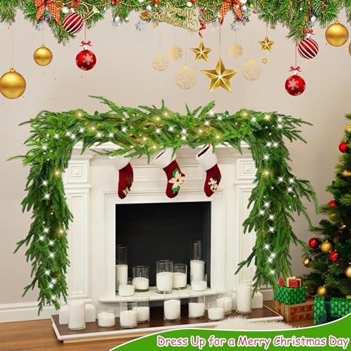6 Ft Christmas Norfolk Pine Garland with 100 LED Lights - Image 3