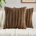 FUTEI Pack of 2 Faux Mink Fur Throw Pillow Covers 22x22 Inch, Brown by FUTEI