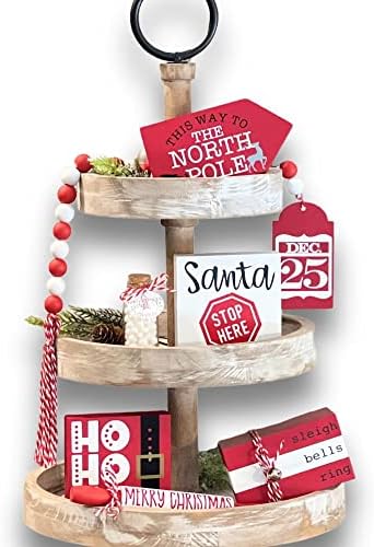 7 Pcs Christmas Themed Tiered Tray Decor Set, Christmas Themed Decor Bundle For Tier Tray, Christmas Tiered Tray Decorations, Seasonal Tier Tray Decor by WintuckHome