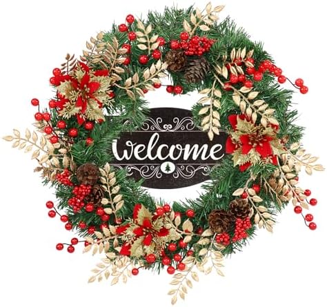 Christmas Wreaths for Front Door Decor Flower, 22" Winter by Culudea