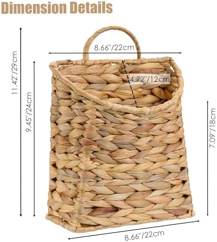 Set of 2 Water Hyacinth Hand Woven Basket, Wicker Hanging Wall Basket, handmade Decor & Storage Organizer for Entryway, Bathroom, Living Room, Farmhouse, and Front Door, 8.7 x 4.7 x 11.4 inch - Image 2