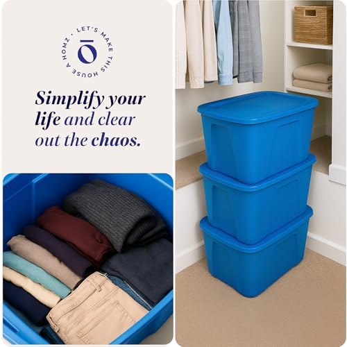 HOMZ 4-Pack Durable Molded Bin, Plastic Storage Containers w/Lids, 18 Gallon, Blue - Stackable Organizer Totes and Boxes for Bedroom, Kitchen, and Garage Organization - Image 6