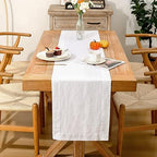 Linen Table Runner 14X132 Inches,100% French Linen White Tablerunner,Machine Washable Dining Table Runner for Fall,Wedding,Party,Halloween,Christmas(White) - Image 2