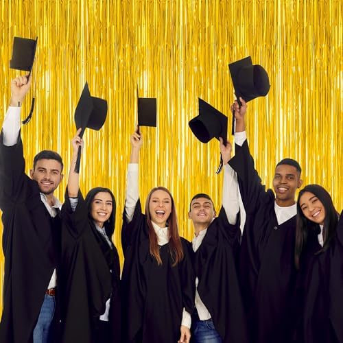 12 Pack 2026 Graduation Decorations, 3.28 FT x 7.05 FT Gold Backdrop Curtains, Metallic Class of 2026 Backdrop Fringe Curtains Foil Streamer, Gold Grad Decorations 2026 Party Supplies - Image 6
