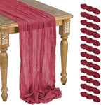 12 Pack Burgundy Cheesecloth Table Runner 10ft Boho Gauze Cheese Cloth Table Runner Rustic Sheer Runner 120 inch Long for Christmas Wedding Table Decorations by WJWHQ