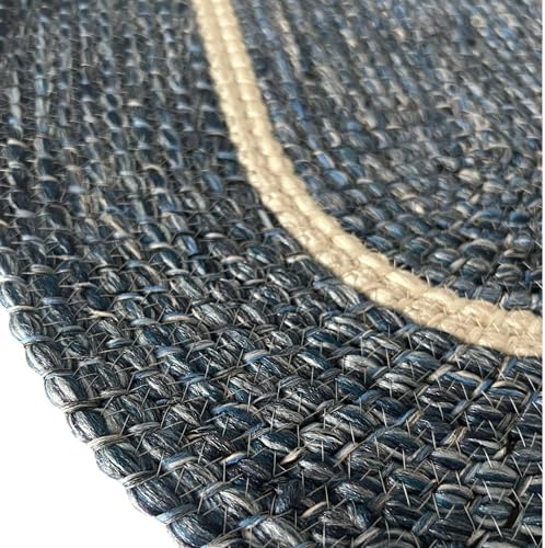 6-Piece Woven Table Runner & Placemat Set – Navy Blue Runner with 4 White/Navy Oval Placemats & Matching Basket – Braided Handcrafted Dining Table Decor for Coastal, Farmhouse & Modern Homes - Image 3