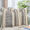 AmHoo Set of 2 Chenille Striped Textured Boho Throw Pillow Covers Aesthetic with Tassels Woven Decorative Pillow Case for Couch Bed Sofa Bedroom Modern Funky 18 x 18-Inch Grey White by AmHootextile