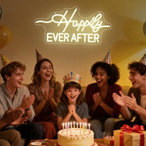 Happily Ever After LED Neon Light Sign, Wedding Neon Lights for Bachelorette Bridal Engagement Party Decoration Bridal Shower Wall Decor Valentine's Day Night Light Dimmable USB Powered(16.9"*7.9") - Image 6