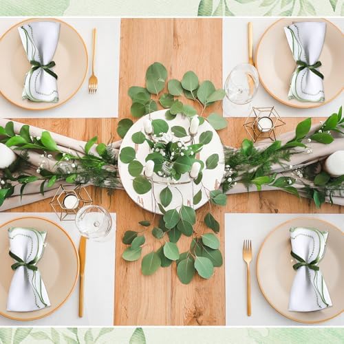 Hahafelt 24 Set Scalloped Cloth Napkins, Embroidery Polyester, Sage Green - Image 5
