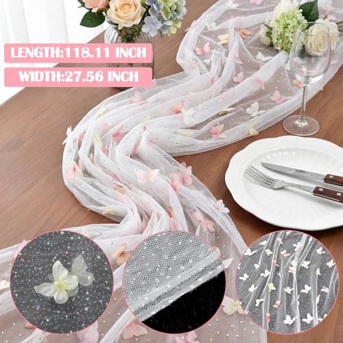 Remagr 2 Pcs 9.8 Ft Butterfly Table Runner Embroidery Tulle Wedding Decor - Image 4