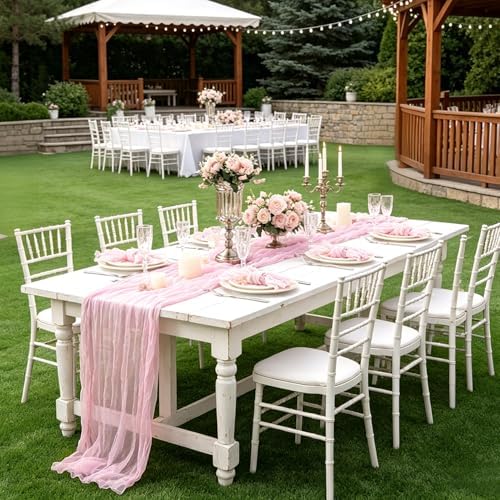 12 Pack Light Pink Table Runner Cheesecloth, Summer Rustic Sheer Gauze Table Runner 35x120 Inch for Wedding Baby Shower Bridal Shower Party Home Decorations - Image 3
