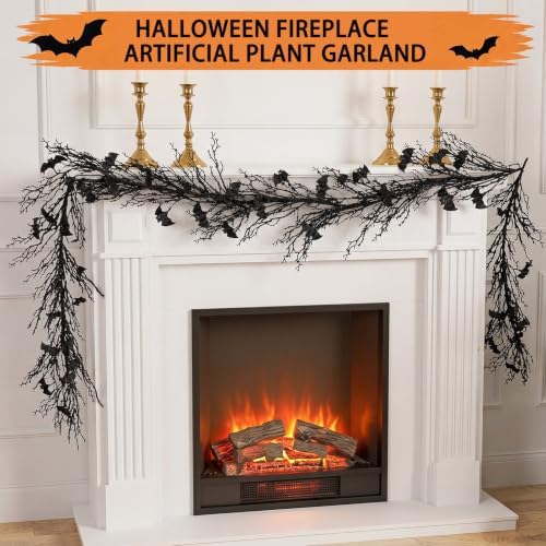 Riceshoot Halloween Garland for Mantle Fireplace Decor-6 ft Black Twig Garland with Bat Accents, Spooky Artificial Halloween Vine for Table Staircase Entryway Gothic Party Haunted House - Image 4