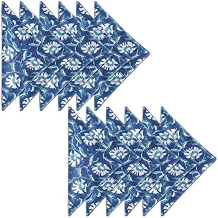 AVKA Studio Cotton Print Dinner Napkins 18x18 inches - Washable Cloth Napkins Set of 12 - Everyday Use or Dinner Party and Events - Indigo Blue Block Printed Soft Fabric by AVKAStudio