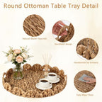 Foxtell Round Rattan Tray, 19.7" Hand Woven Basket, Large Round Ottoman Table Tray with Handles for Home and Kitchen Decorative, Breakfast, Tea, Snack, Fruit, Coffee, Storage - Image 3