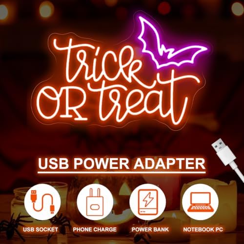Trick or Treat Neon Sign, Halloween Bat LED Wall Decor Light 16.7x11 Inch - Image 4