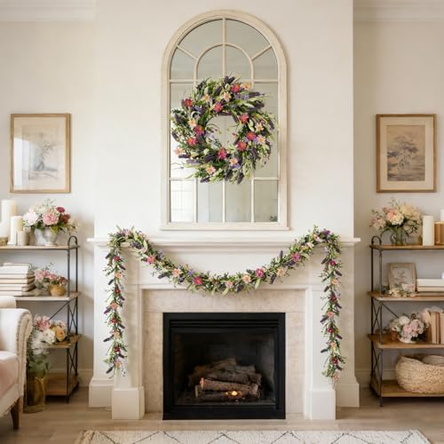 idyllic 6ft 2PCS Spring Pink Lavender Vine Garland Artificial Flower Decor for Front Door Mantel Table Stair Railing Window Porch Indoor Outdoor Home Decor - Image 2
