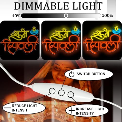 Happy Diwali Neon Sign, Festival Of Light Led Sign for Wall Decor Dimmable Indian Diwali Neon Light for Festival Wall Bedroom Door Window Party Decoration - Image 4
