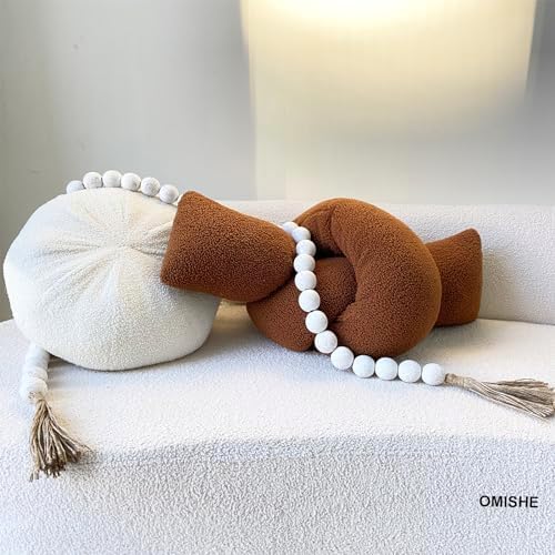 OMISHE 76" Long Extra Large Wood Bead Garland with 1.6" Diameter Wooden Beads and Tassels, Rustic Farmhouse Country Decorative Beads for Home Tiered Tray Decor, Rustic White - Image 3