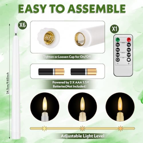 Mumufy 12-piece Green Glass Candle Holders with Flameless Taper Candles - Image 3