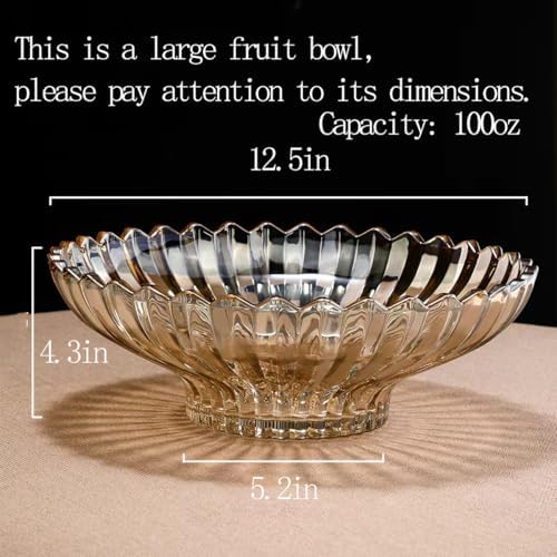 Extra Large Glass Fruit Bowl or Decorative Bowl, Center Bowl，Used for Kitchen Counter or Living Room Central Table Decoration (Amber) - Image 3