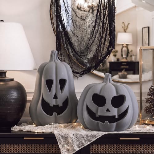Tioncy Halloween Decor Terracotta Jack O Lantern Pumpkin Decor,Gray - Image 6