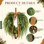 24" Christmas Wreaths Front Door Norfolk Pine Wreath with Bow Bells - Image 2
