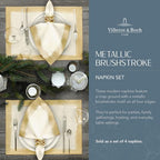 Villeroy & Boch Linen Blend Metallic Brushstroke Napkins, 21 Inches x 21 Inches, Set of 4, Ivory and Gold - Image 2
