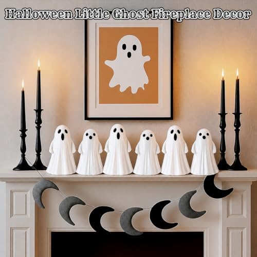Leinuosen 6 Pcs White Ceramic Ghost Figurines Halloween Tabletop Decor - Image 4