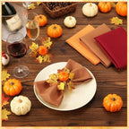 LemonRoad 36 Pcs Fall Cloth Napkins and Napkin Ring Holders, Autumn Reusable Fabric with Wooden Maple Leaf Pumpkin Napkin Rings for Thanksgiving Table Decor Fall Banquet Holiday Dinner Party Supply - Image 4