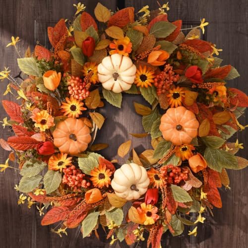 Waipfaru 26" Fall Wreaths for Front Door Outside, Fall Decorations for Home by Waipfaru