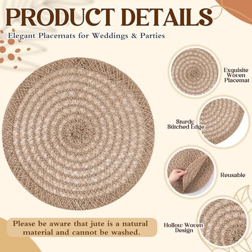 15 Inch Round Woven Placemats Set of 12 Boho Jute Charger Bulk - Image 4