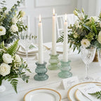 Green Glass Candle Holders 12 Pcs, Ribbed Taper Candle Holders Bulk, Vintage Candlestick Holders for Sage Green Wedding Centerpieces, Christmas Table Decor, Party & Easter Home Decor - Image 2