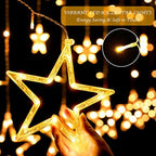 Star Curtain Lights for Bedroom - Plug-in 9ft 138 LED Fairy Twinkle Lights with 12 Star Drops, Connectable Window Lights with Remote 8 Lighting Modes for Indoor Xmas Ramadan Decoration, Warm White - Image 2