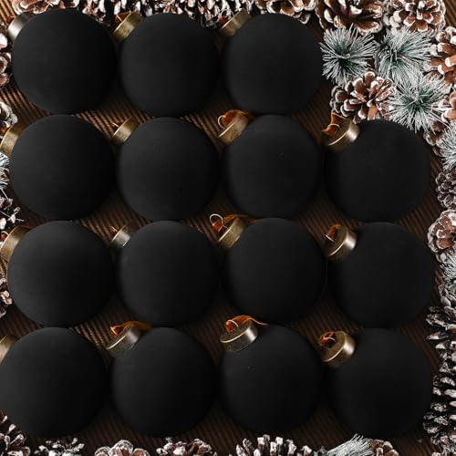 Liliful 15 Pcs Velvet Christmas Balls Bulk Flocked Christmas Tree Ball Ornaments Plastic Xmas Decorative Hanging Ornaments(Black,3.15 Inch) by Liliful
