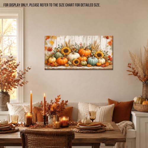 WAXWHELK Pumpkin Fall Canvas Wall Art, Pumpkin Sunflowers Wheat Stalks Maple Leaves Harvest Painting Pictures, Rustic Farmhouse Autumn Thanksgiving Artwork for Living Room Decor (24"x47") - Image 2