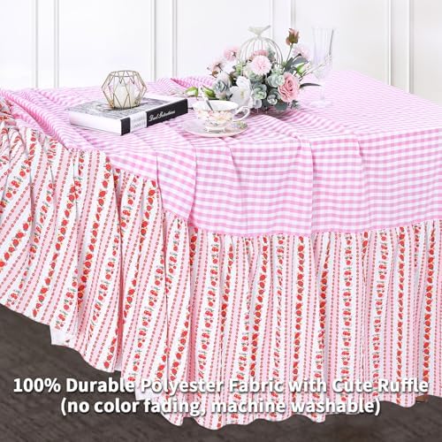 Fanqisi Waterproof Plaid Tablecloth Red Ruffle Table Cloth - 80 x 120 Inch Gingham Checker Tablecloths Rectangle Washable Polyester Table Cover for Birthday Wedding Picnic Easter Party Decoration - Image 4