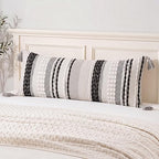 NUYECY Chenille and Cotton Long Pillow for Bed, Striped Textured Boho Lumbar Throw Pillow Cover 16x36, Neutral Accent Decorative Extra Long Body Pillow Case for Couch, Sofa, Bedroom, Black and White - Image 5