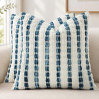 decorUhome Chenille Tufted Stripe Throw Pillow Covers 18x18 Set of 2 Blue by decorUhome