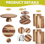 RattanView 7 Pcs Wooden Dessert Display Set 3 Tier Stands Trays, Brown - Image 4