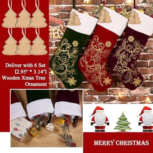 Velvet Christmas Stockings 6 Pack Large 20 Inches with Hanging Loop Embroidery Classic Luxury Family Ornament Fireplace Hanging Stockings for Christmas Decorations - Image 3