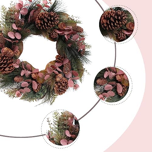 TEMPUS 20 inch Winter Wreath Magnolia Leaves Red Eucalyptus Leaves with Pine Needle Pine Cone Wreath for Front Door Harvest Festival Christmas Decor Window Wedding Autumn Outdoor Indoor Décor - Image 2