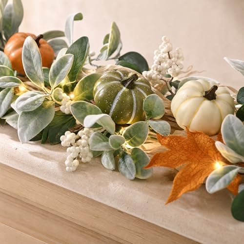 2 Pcs Fall Garland for Mantel, 6 FT Fall Garland with Lights - Image 3