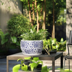 SQOWL Ceramic Pots for Plants - 10 Inch Ceramic Flower Pots with Drainage Hole and Saucer, Round Large Planter Indoor, Decorative Porcelain Planter Outdoor, Home Decor, Birthday Gifts, Blue and White - Image 5