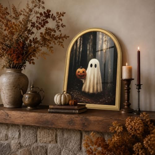 Wheatwin Vintage Gold Arched Framed Spooky Halloween Wall Art - Image 2