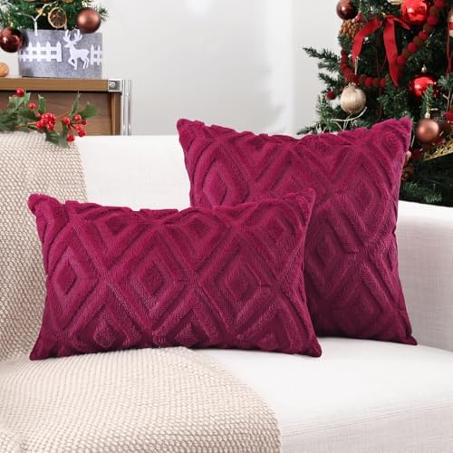 Pallene Fall Burgundy Faux Fur Throw Pillow Covers 20x20 Set of 2 - Image 4