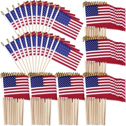 Shimeyao 120 Pack 12x18 Inch Small American Flags on Stick with Wood Pole by Shimeyao