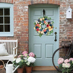 22 inch Spring Wreath Artificial Flower Wreaths Spring Summer Yellow Blue Rose Hydrangea Wreaths Front Door Hallway Window Decoration Wedding Birthday Decoration - Image 5